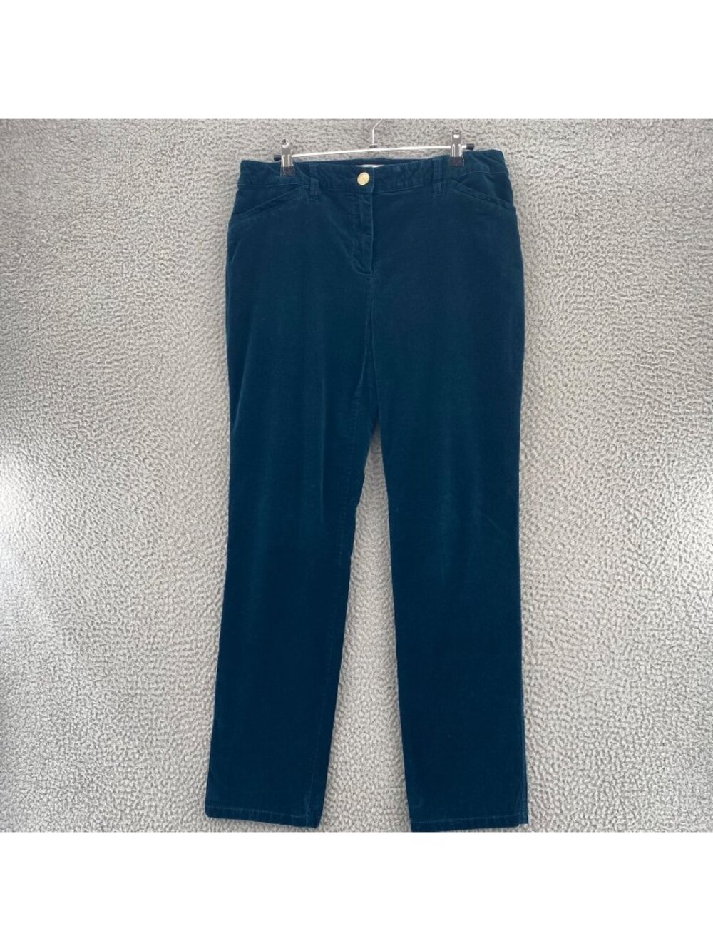 Chicos Pants Womens 0.5 US 6 Green Velvet Straight Leg Mid Rise Trousers Pockets
